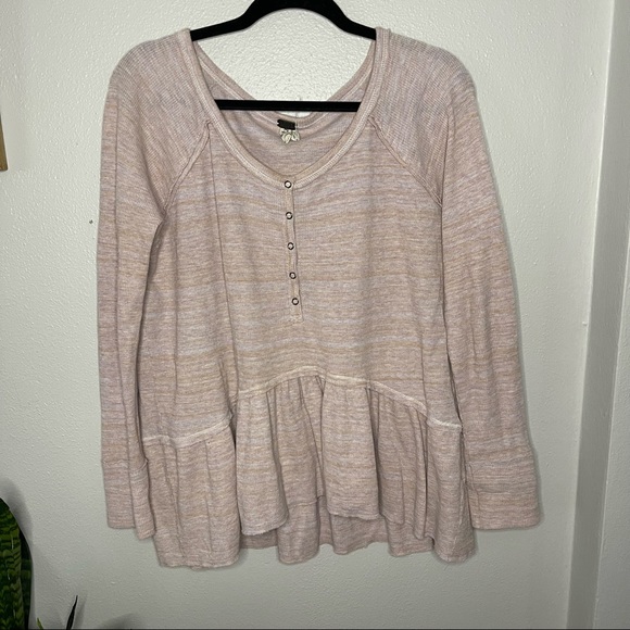 We the Free Free People Pink Coastline Peplum Long Sleeve Ruffle Hem Sweater Med - Picture 3 of 11